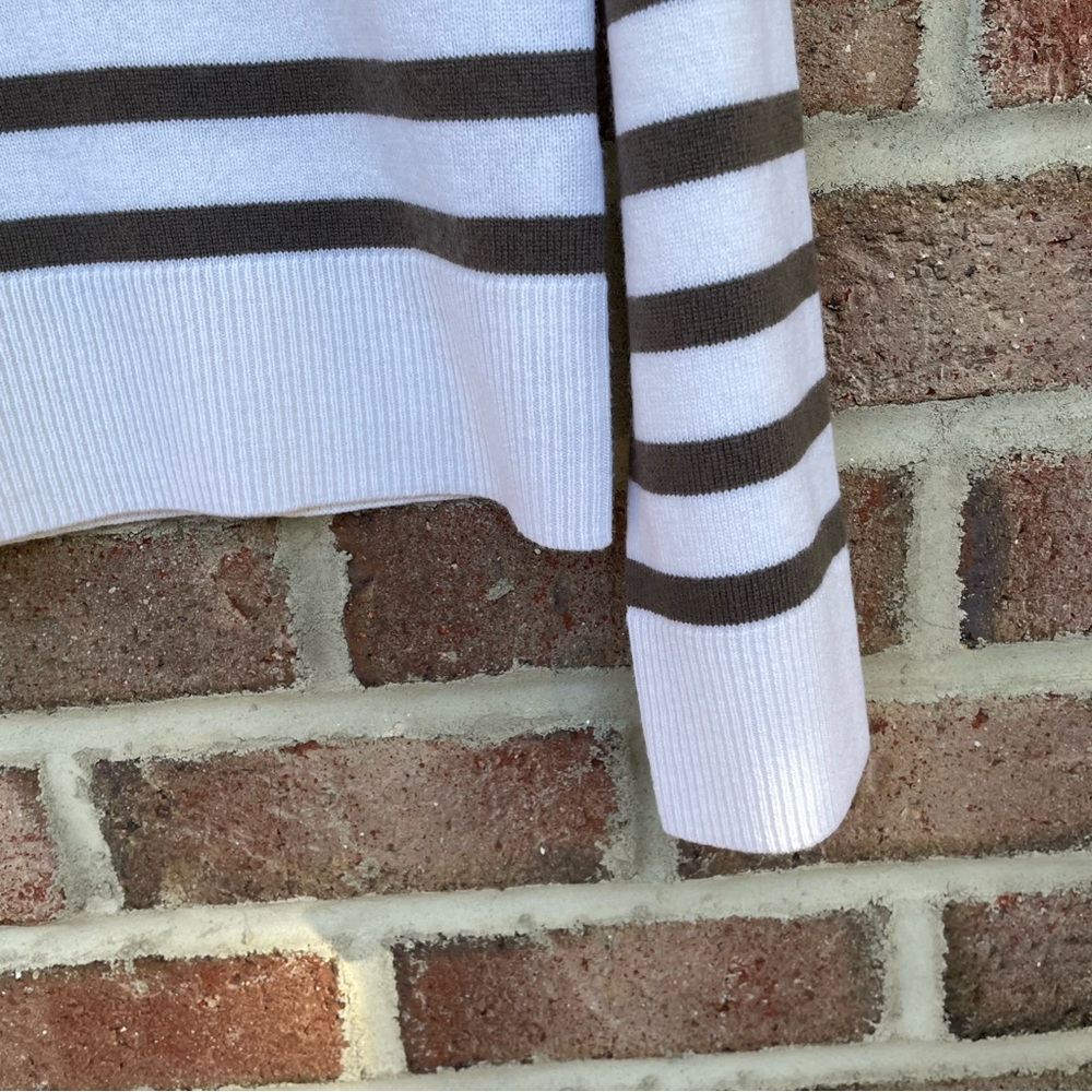 Vince ivory taupe stripe soft wool cashmere high neck sweater Women Medium NWT - Picture 7 of 12